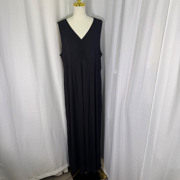 Talbots Dresses & Skirts - NWOT Talbots Maxi Jersey Dress 2X Black V-Neck Ruched‎ Empire Waist Sleeveless